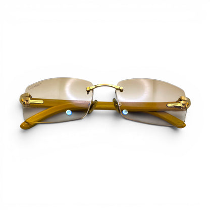 C Decor Woods - 56-18 Mustard Wood Sunglasses w/ Rectangle Light Brown Lenses - Gold Set (2010) C