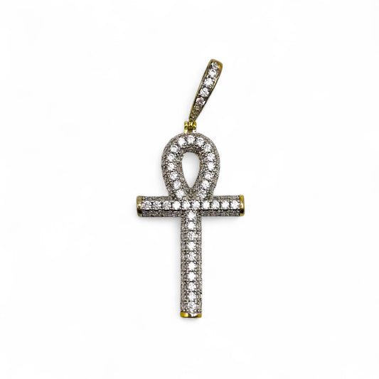 Ankh Pendant - 18kt White Gold Plated w/ CZ Diamonds