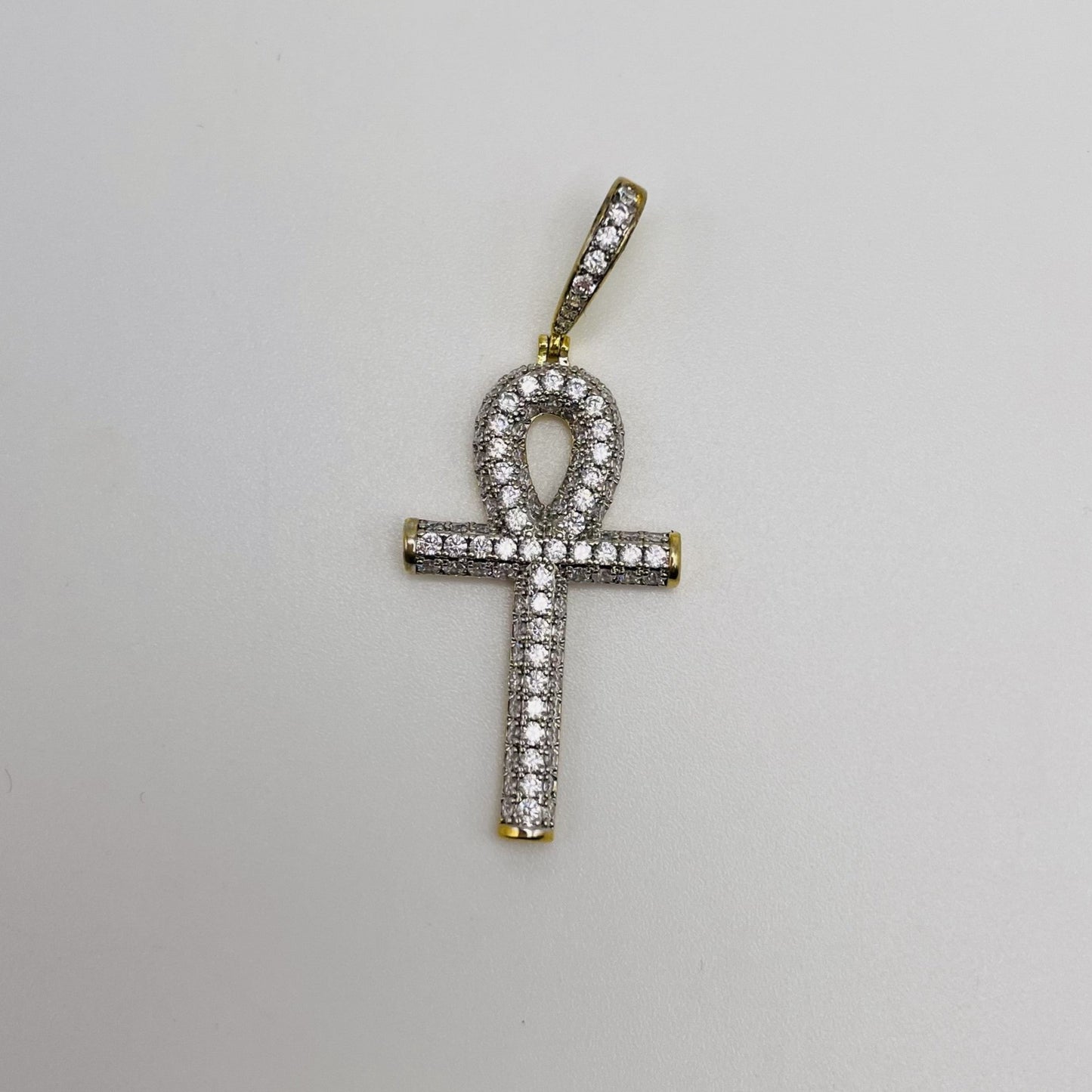 Ankh Pendant - 18kt White Gold Plated w/ CZ Diamonds