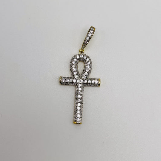 Ankh Pendant - 18kt White Gold Plated w/ CZ Diamonds