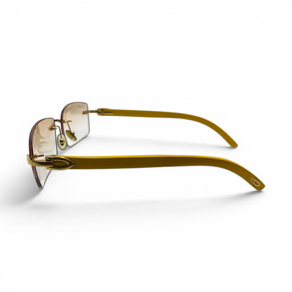 C Decor Woods - 56-18 Mustard Wood Sunglasses w/ Rectangle Light Brown Lenses - Gold Set (2010) C