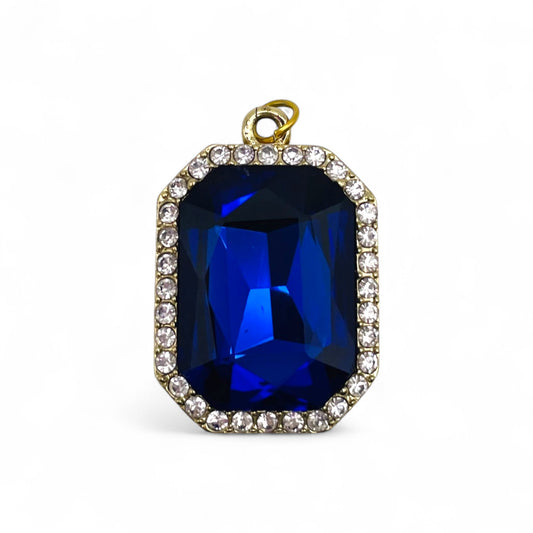 Blue Stone Pendant - 18kt Gold Plated w/ CZ Diamonds