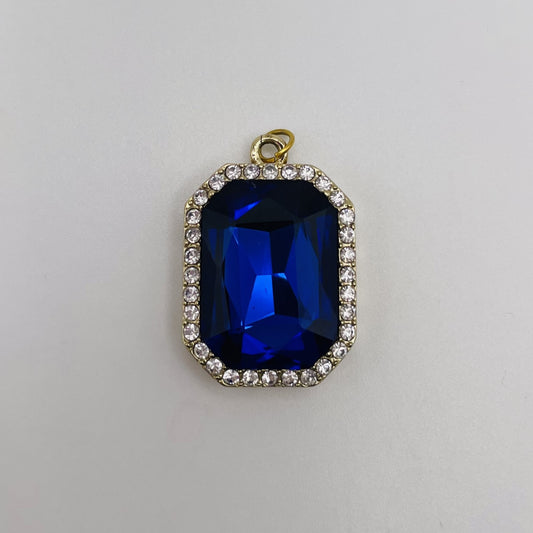 Blue Stone Pendant - 18kt Gold Plated w/ CZ Diamonds