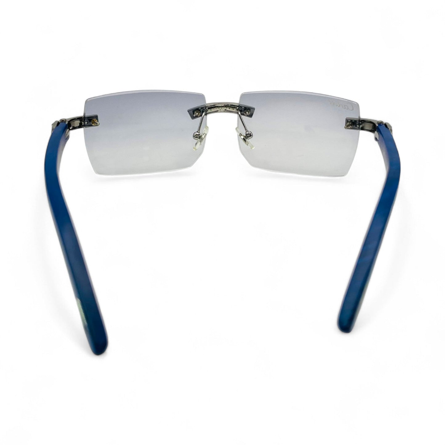 C Decor Woods (Iced - Moissanite) - Silver Blue Woods Sunglasses w/ Moissanite Diamonds Double Row Set (2020s) - Luxury Optical