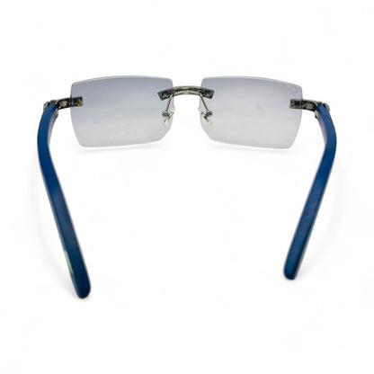 C Decor Woods (Iced - Moissanite) - Silver Blue Woods Sunglasses w/ Moissanite Diamonds Double Row Set (2020s) - Luxury Optical