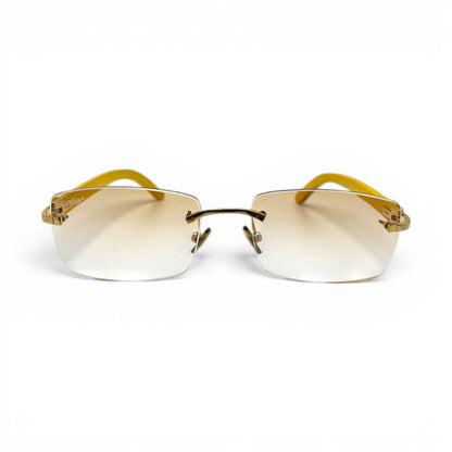 C Decor Woods - 56-18 Mustard Wood Sunglasses w/ Rectangle Light Brown Lenses - Gold Set (2010) C