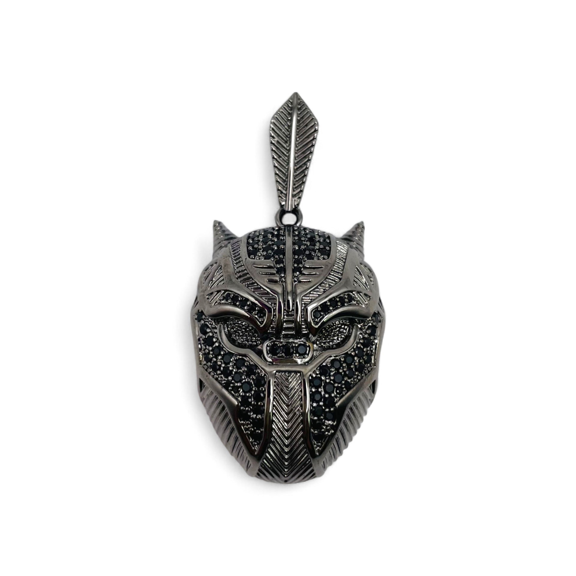Black Panther Pendant - Silver w/ Black Stones