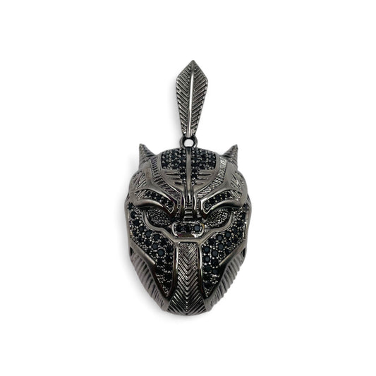 Black Panther Pendant - Silver w/ Black Stones