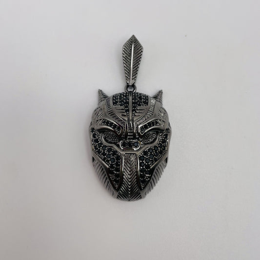 Black Panther Pendant - Silver w/ Black Stones