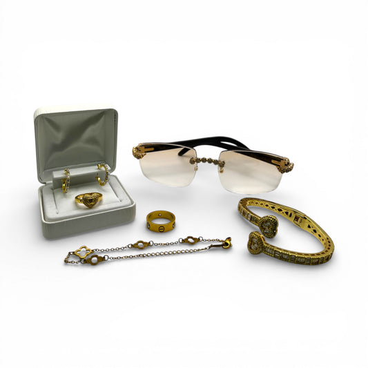 Custom Hennessy Buffs Gold Combo, Bracelets, Rings & Earrings