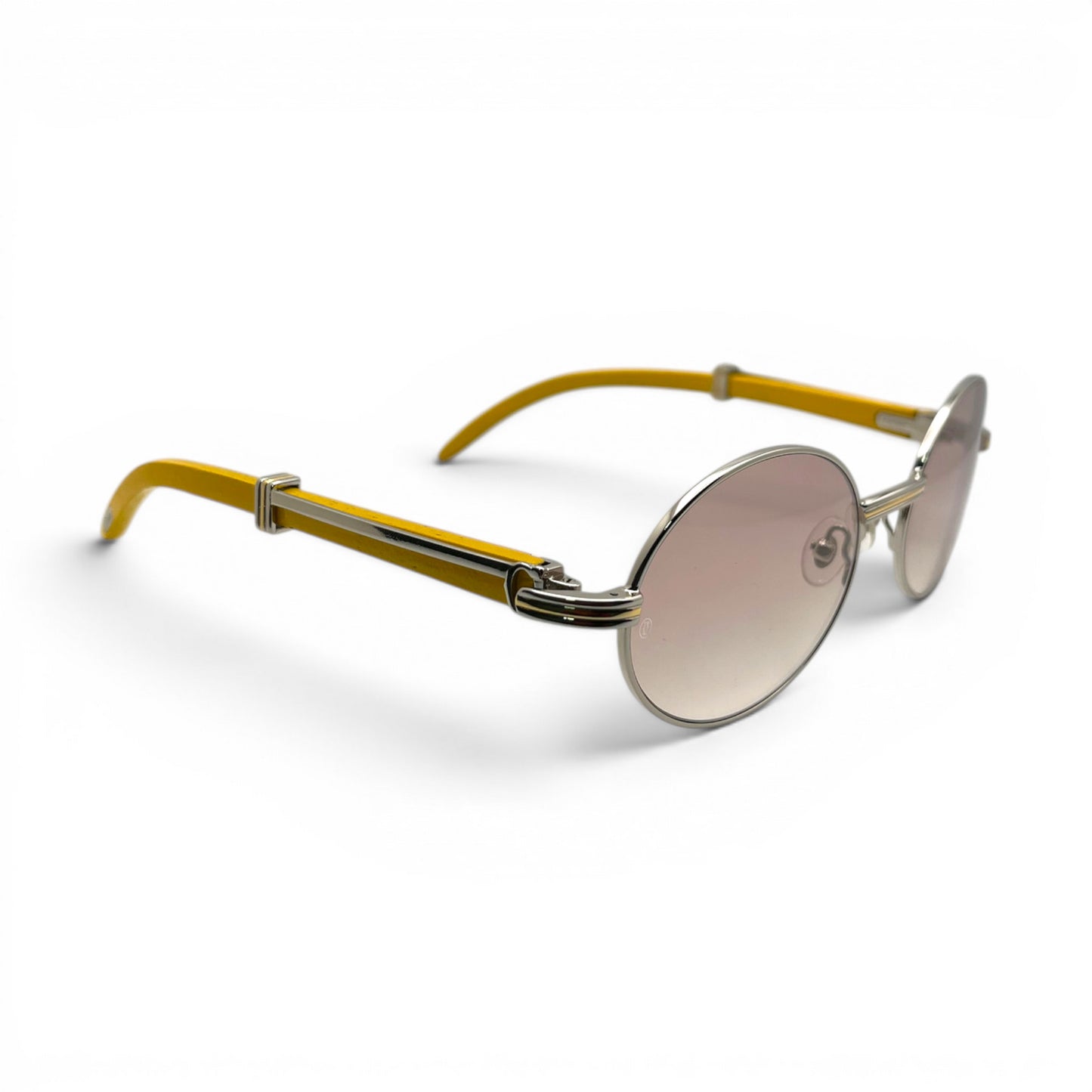 Giverny - 55-22 Mustard Wood Sunglasses w/ Oval Hennessy Lenses - Silver Frame (90s) C