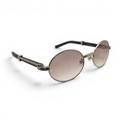 Giverny - 55-22 Black Composite Sunglasses w/ Oval Hennessy Lenses - Silver Frame (90s) C