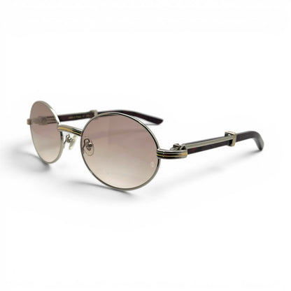 Giverny - 55-22 Black Composite Sunglasses w/ Oval Hennessy Lenses - Silver Frame (90s) C