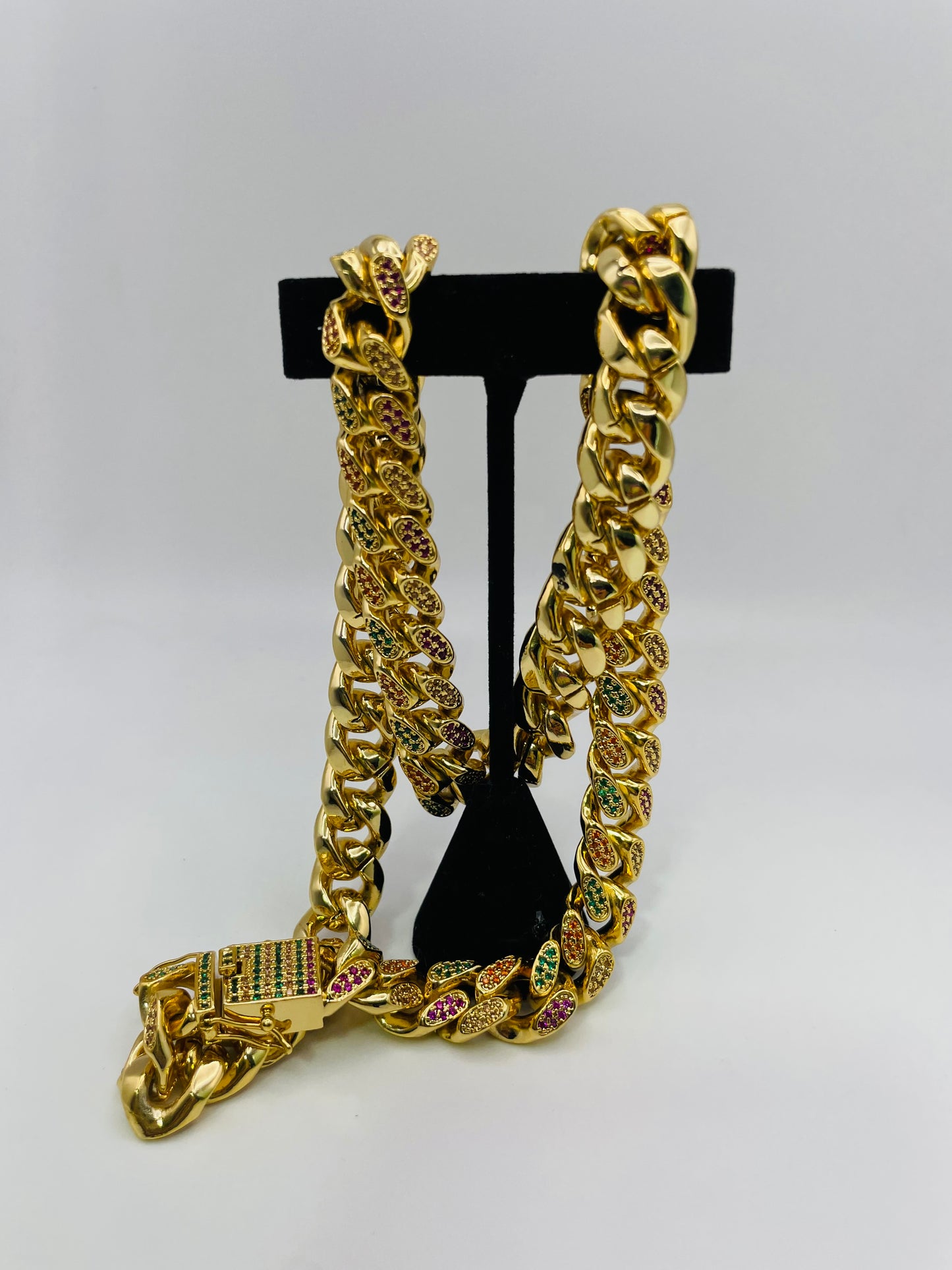 Cuban Chain - Gold w/ Color Stones