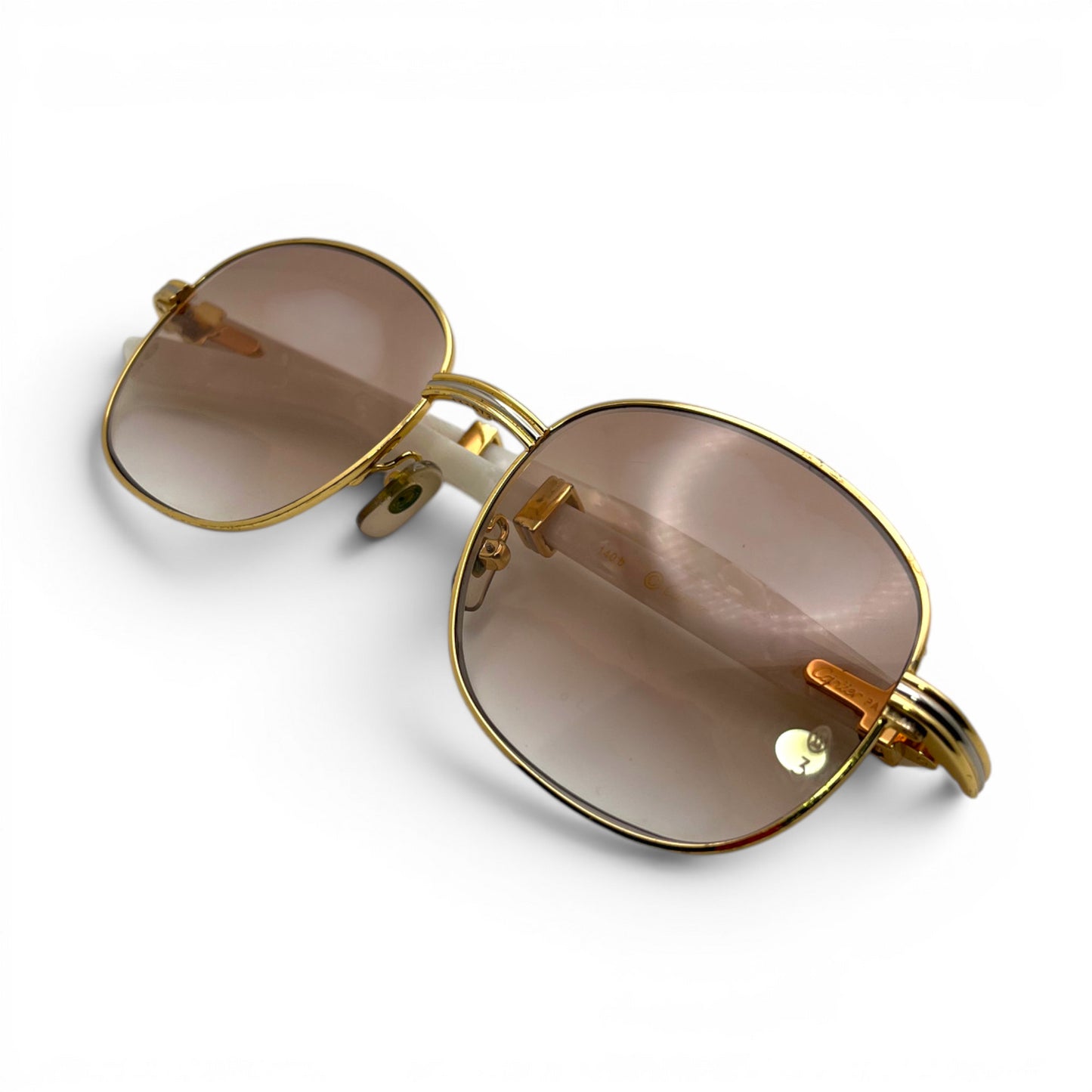 Premiere - 56-16 White Composite Marbles Sunglasses w/ Round Hennessy Lenses - Gold Frame C