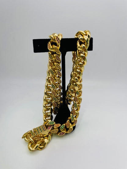 Cuban Chain - Gold w/ Color Stones