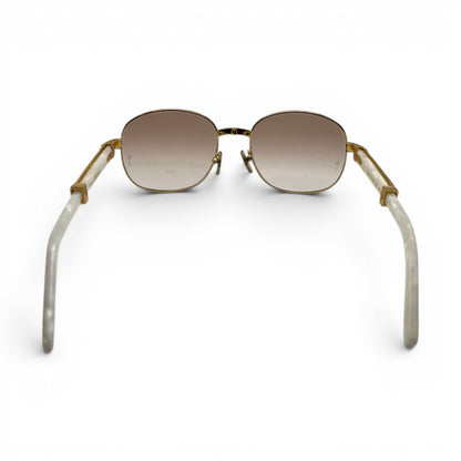 Premiere - 56-16 White Composite Marbles Sunglasses w/ Round Hennessy Lenses - Gold Frame C
