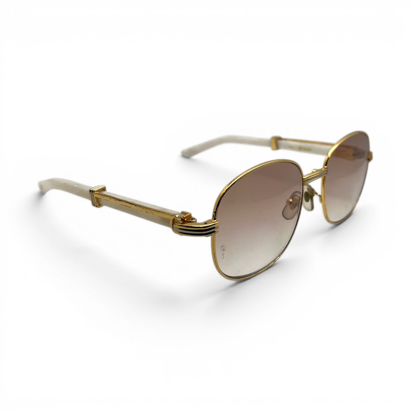 Premiere - 56-16 White Composite Marbles Sunglasses w/ Round Hennessy Lenses - Gold Frame C