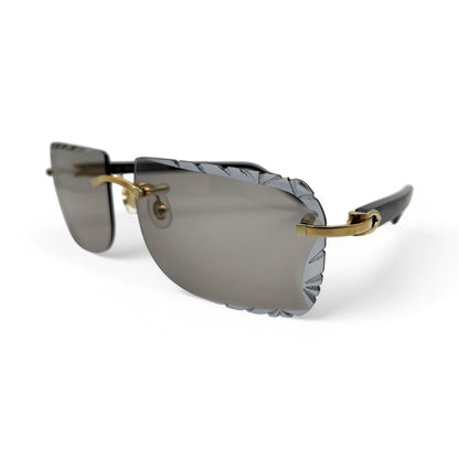 Authentic Cartier C Decor - Gold Black Acetate Sunglasses w/ Light Gray #3 Lenses (Diamond Cut) (2010s)