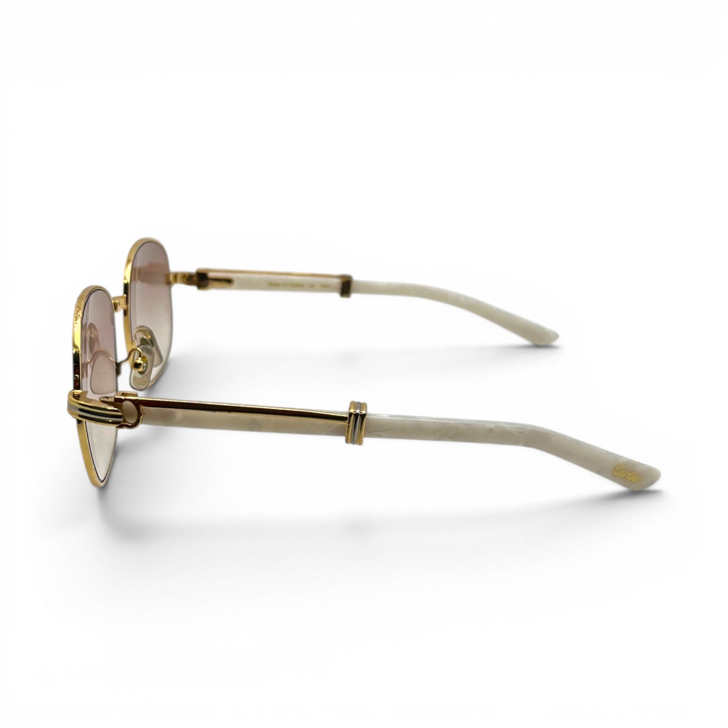 Premiere - 56-16 White Composite Marbles Sunglasses w/ Round Hennessy Lenses - Gold Frame C