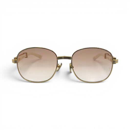 Premiere - 56-16 White Composite Marbles Sunglasses w/ Round Hennessy Lenses - Gold Frame C