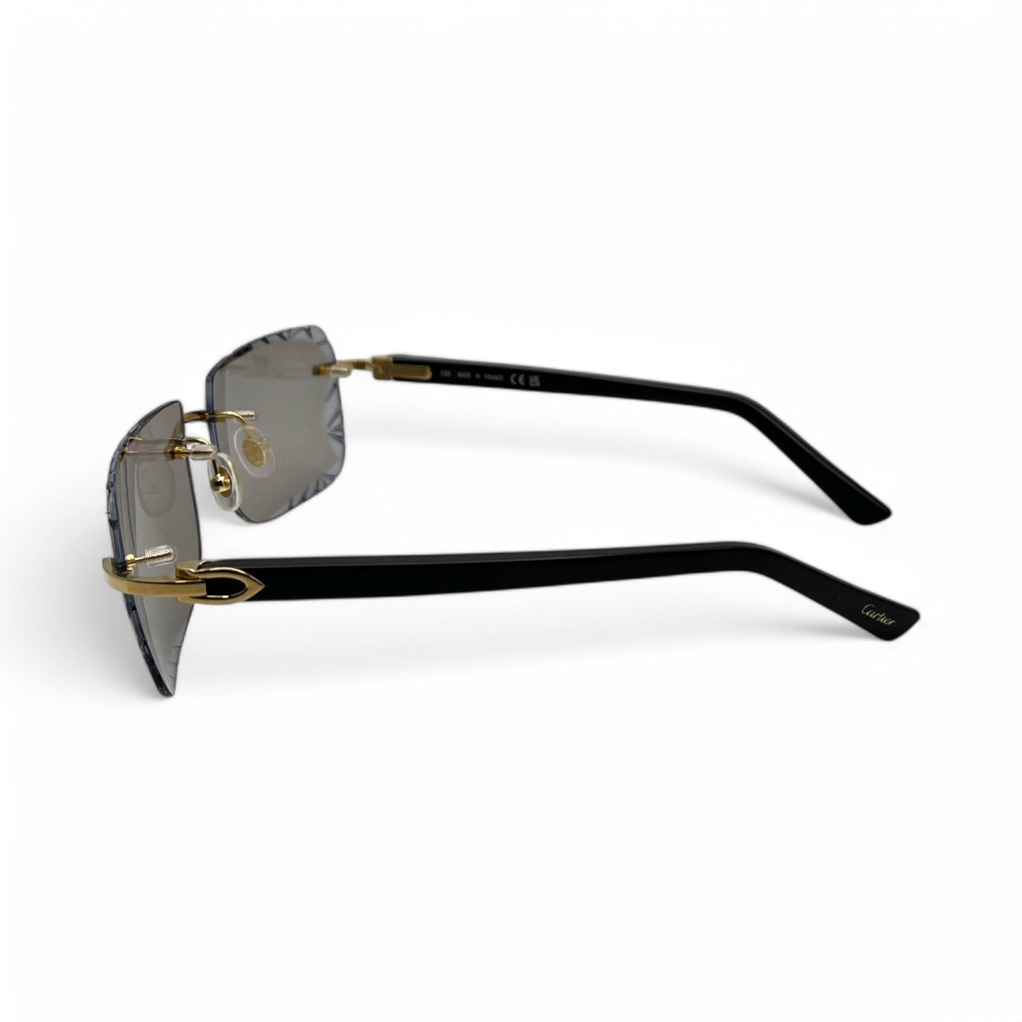 Authentic Cartier C Decor - Gold Black Acetate Sunglasses w/ Light Gray #3 Lenses (Diamond Cut) (2010s)