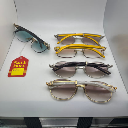 C Decor Buffs - Black Genuine Horn Sunglasses w/ #3 Seaweed Green Lenses - Gold Diamond DR 5pc Set (2010s) C