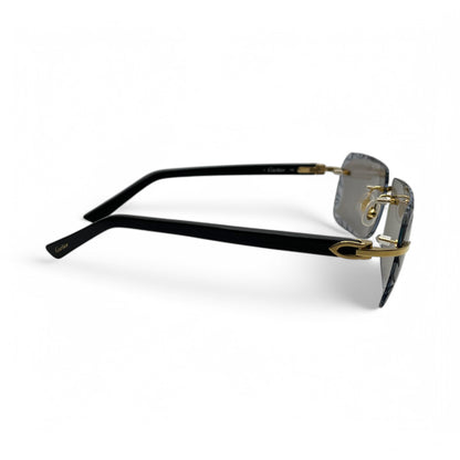 Authentic Cartier C Decor - Gold Black Acetate Sunglasses w/ Light Gray #3 Lenses (Diamond Cut) (2010s)
