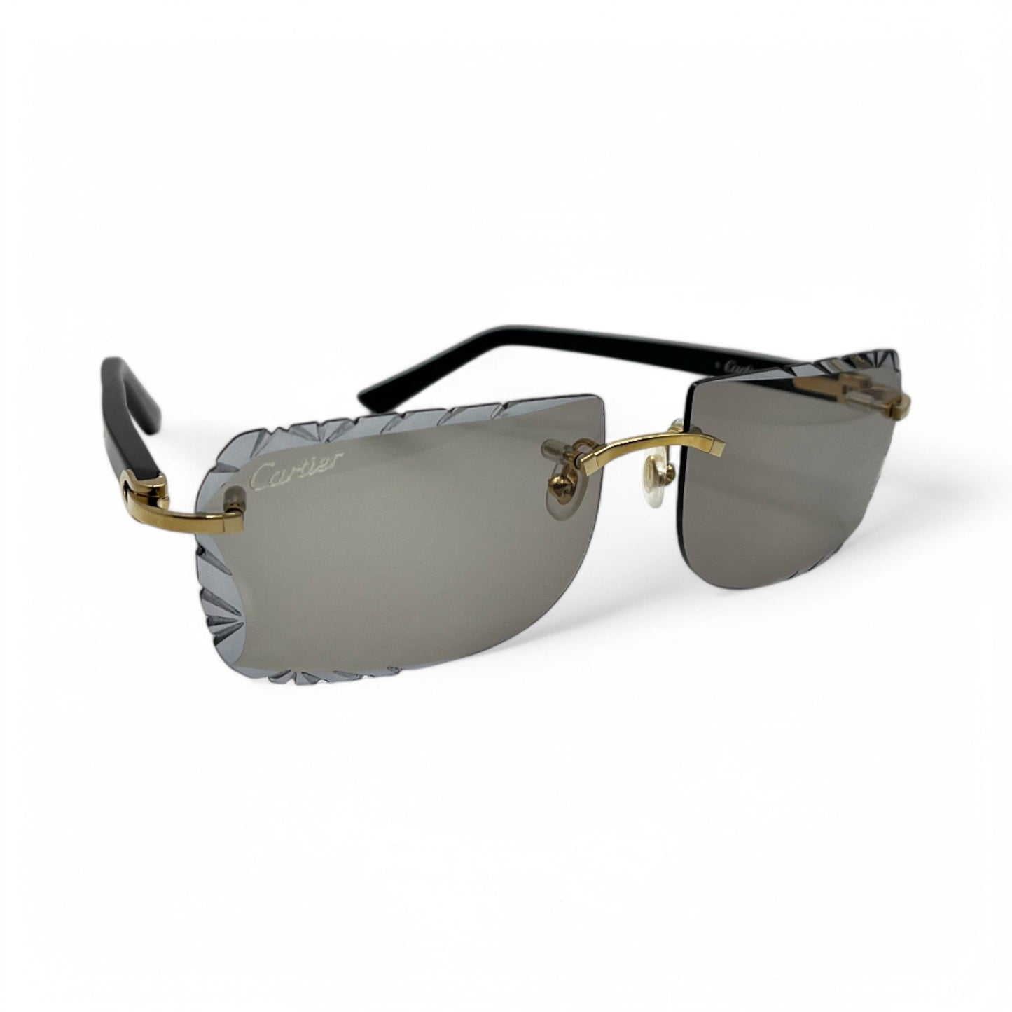 Authentic Cartier C Decor - Gold Black Acetate Sunglasses w/ Light Gray #3 Lenses (Diamond Cut) (2010s)