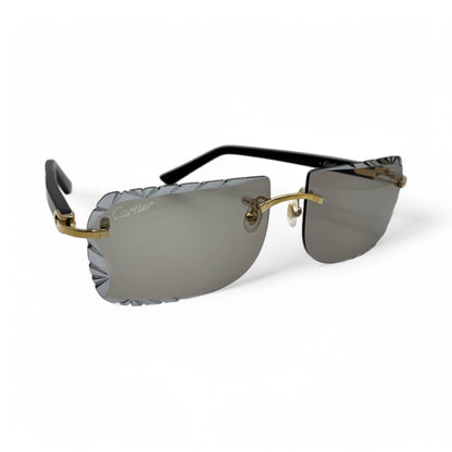 Authentic Cartier C Decor - Gold Black Acetate Sunglasses w/ Light Gray #3 Lenses (Diamond Cut) (2010s)