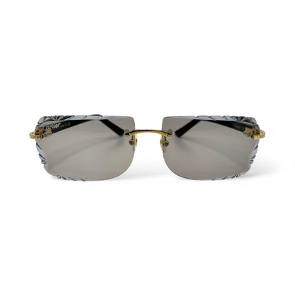 Authentic Cartier C Decor - Gold Black Acetate Sunglasses w/ Light Gray #3 Lenses (Diamond Cut) (2010s)