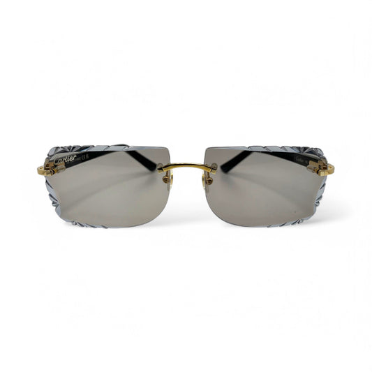 Authentic Cartier C Decor - Gold Black Acetate Sunglasses w/ Light Gray #3 Lenses (Diamond Cut) (2010s)
