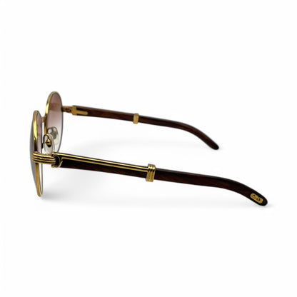 Authentic Cartier Bagatelle - 55-18 Vintage Gold Woods Sunglasses  w/ Brown Lenses (90s)