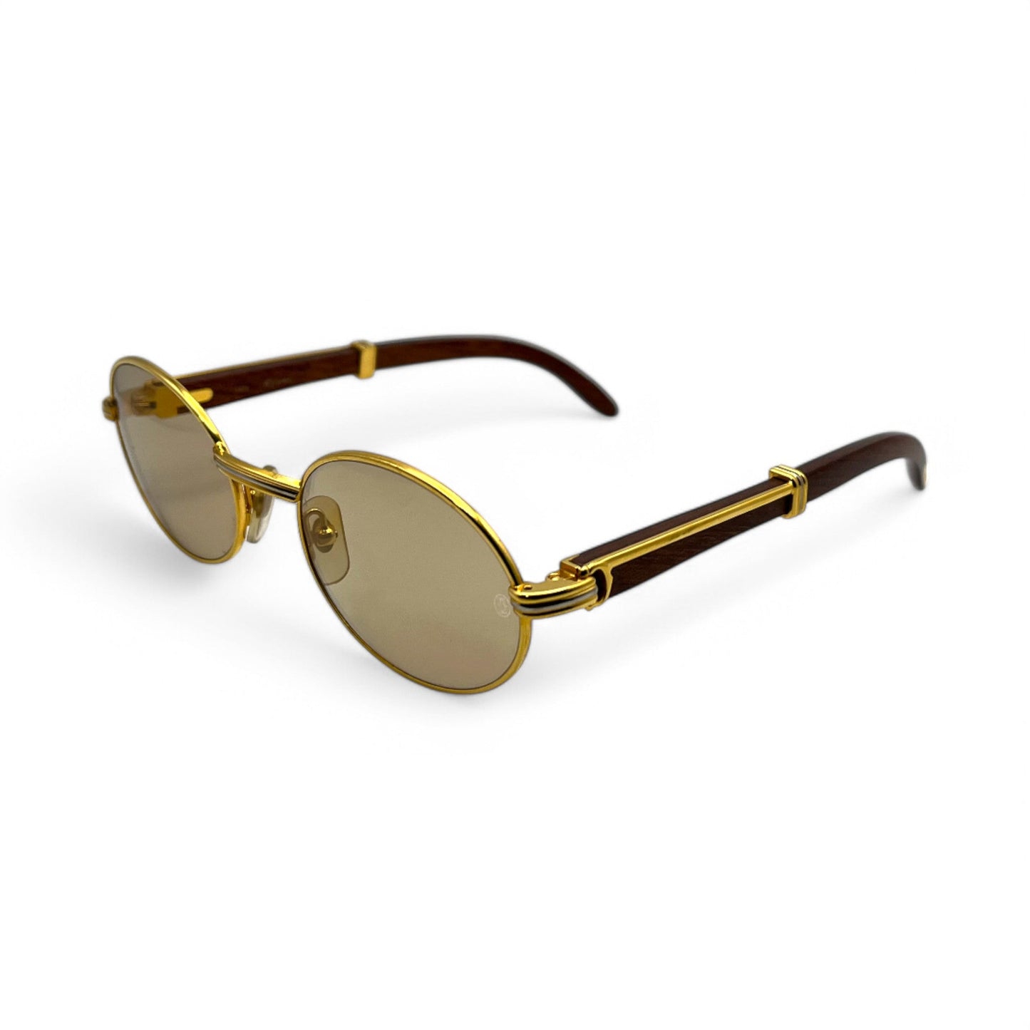 Authentic Cartier Giverny - 53-22 Gold Woods Sunglasses w/ Brown Oval Lenses (90s)