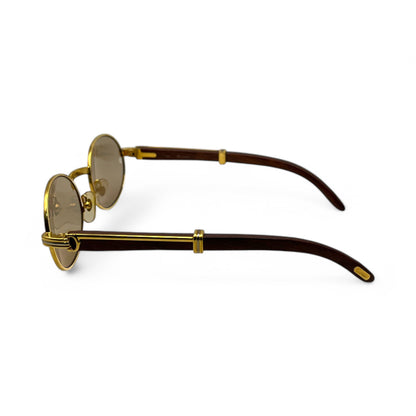 Authentic Cartier Giverny - 53-22 Gold Woods Sunglasses w/ Brown Oval Lenses (90s)