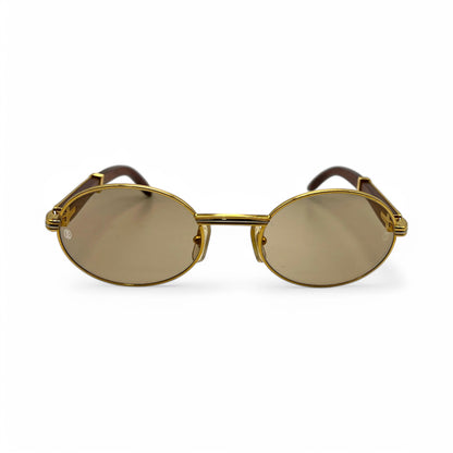Authentic Cartier Giverny - 53-22 Gold Woods Sunglasses w/ Brown Oval Lenses (90s)