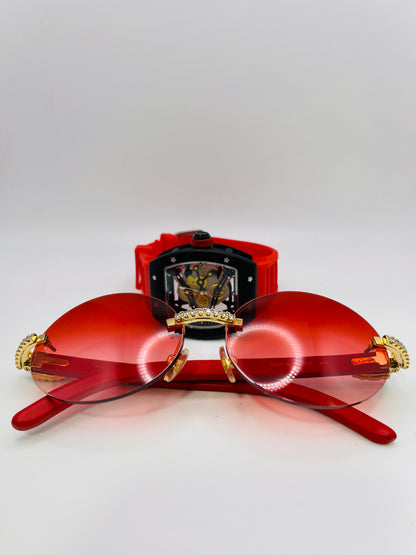 Combo - C Decor - Gold Red Woods + RM - Black Case w/ Red Strap