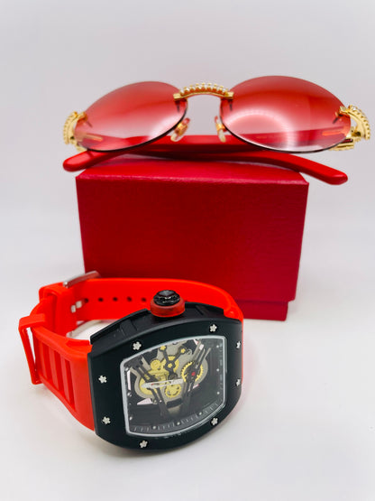 Combo - C Decor - Gold Red Woods + RM - Black Case w/ Red Strap