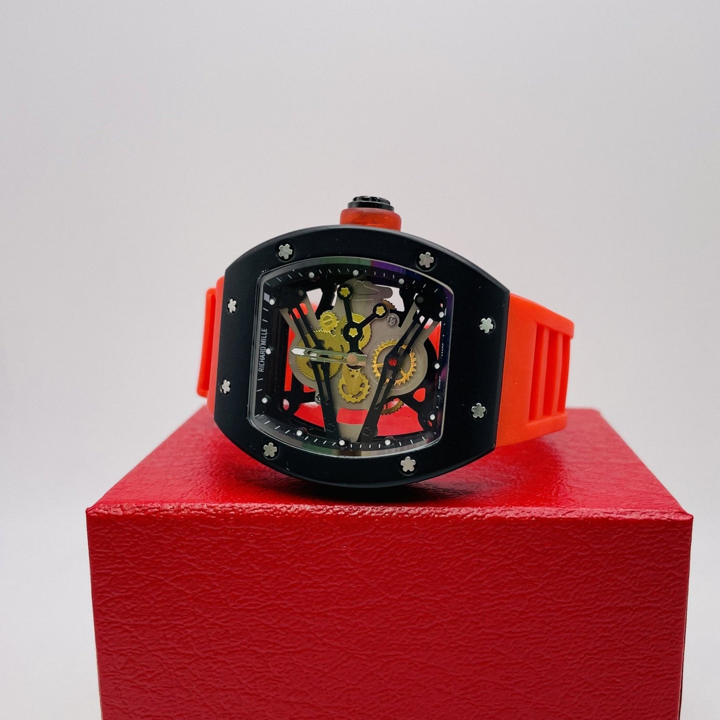 RM - Black Case w/ Skeleton Dial - Red Strap