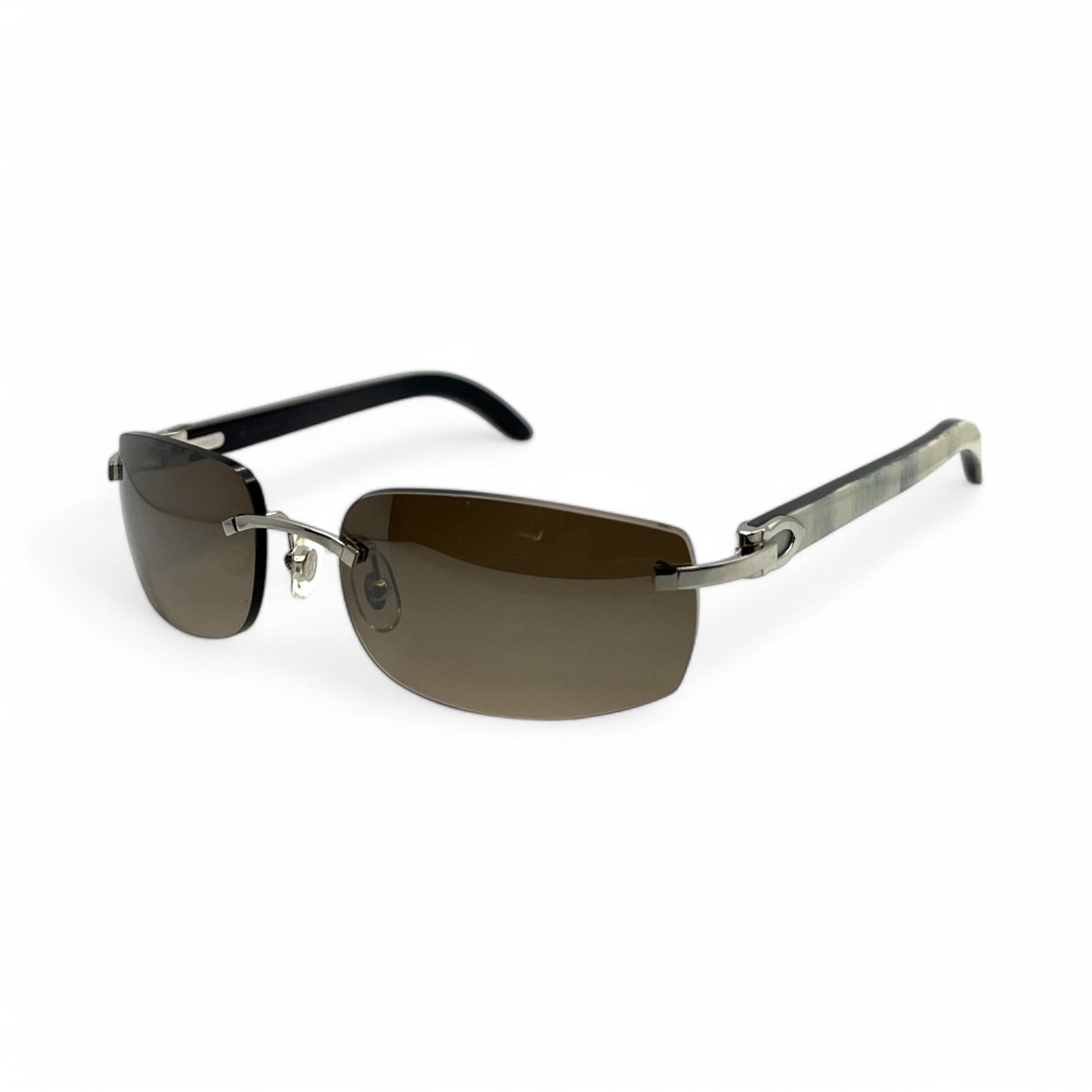 CT0046S Authentic Cartier C Decor - 56-18 White Horns & Bubinga Woods Sunglasses w/ Dark Brown Lenses (2010s)