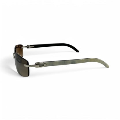 CT0046S Authentic Cartier C Decor - 56-18 White Horns & Bubinga Woods Sunglasses w/ Dark Brown Lenses (2010s)