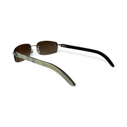 CT0046S Authentic Cartier C Decor - 56-18 White Horns & Bubinga Woods Sunglasses w/ Dark Brown Lenses (2010s)