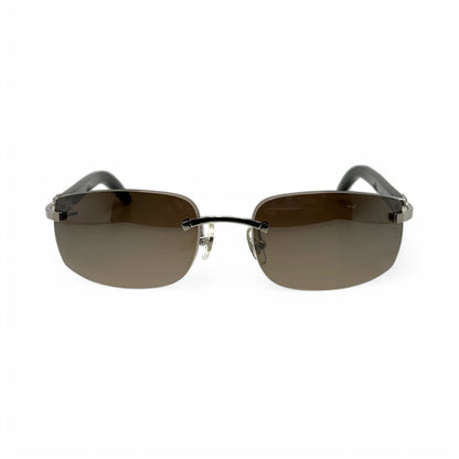 CT0046S Authentic Cartier C Decor - 56-18 White Horns & Bubinga Woods Sunglasses w/ Dark Brown Lenses (2010s)