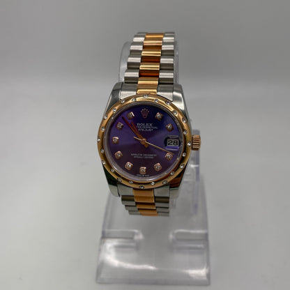 Rlx - Two Tone Rose Gold & Steel w/ Blue Dial and Diamonds Bezel