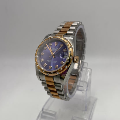 Rlx - Two Tone Rose Gold & Steel w/ Blue Dial and Diamonds Bezel