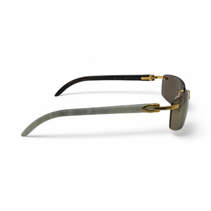 CT0046S Authentic Cartier C Decor - 56-18 White Horns & Bubinga Woods Sunglasses w/ Dark Brown Lenses (2010s)