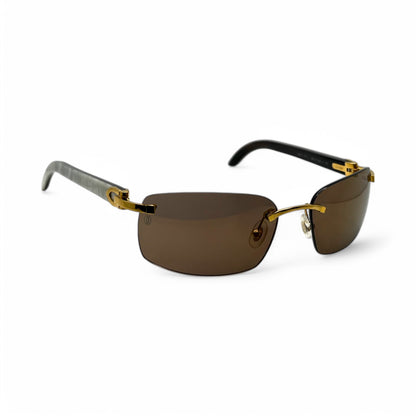CT0046S Authentic Cartier C Decor - 56-18 White Horns & Bubinga Woods Sunglasses w/ Dark Brown Lenses (2010s)