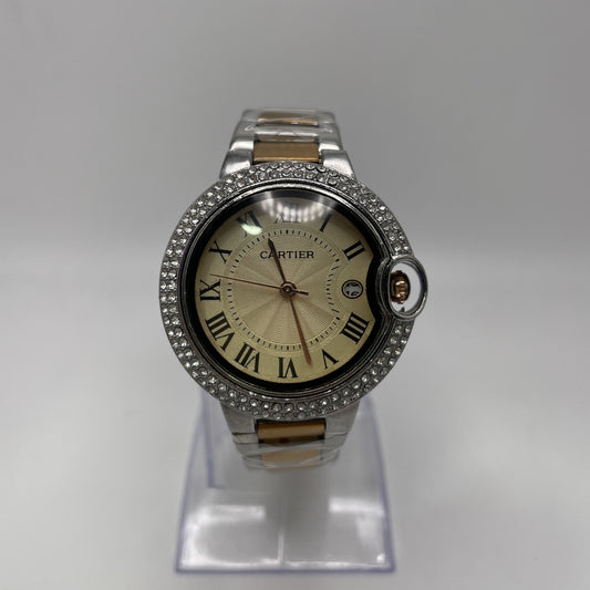 Crtr Ballon - Steel Case w/ Golden Dial and Diamonds Bezel - Two Tone Steel Band