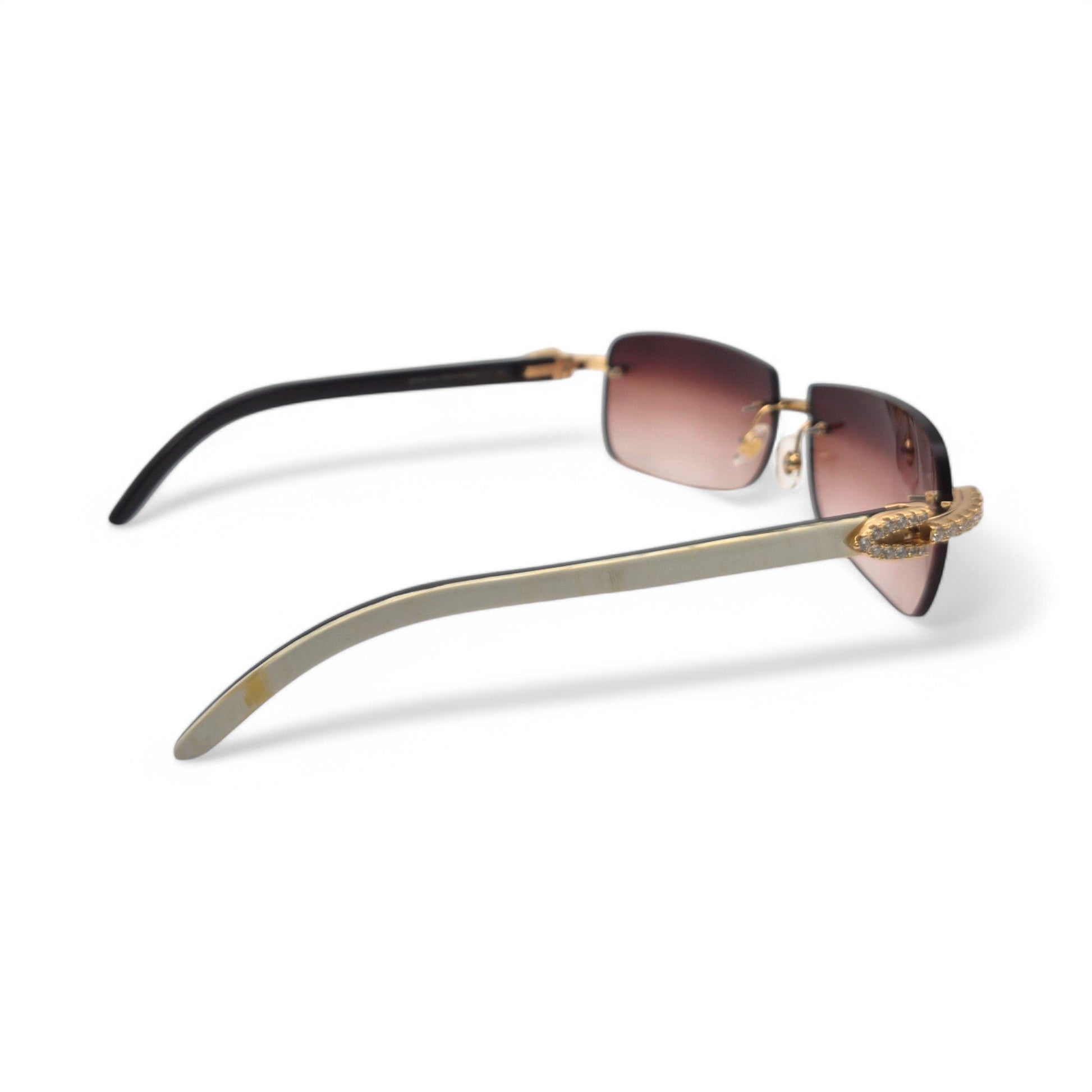 CT0046S C Decor Buffs (Iced - Moissanite) - Gold Genuine White Horn Sunglasses w/ Moissanite Diamonds Prong Set (2010s) - Luxury Optical