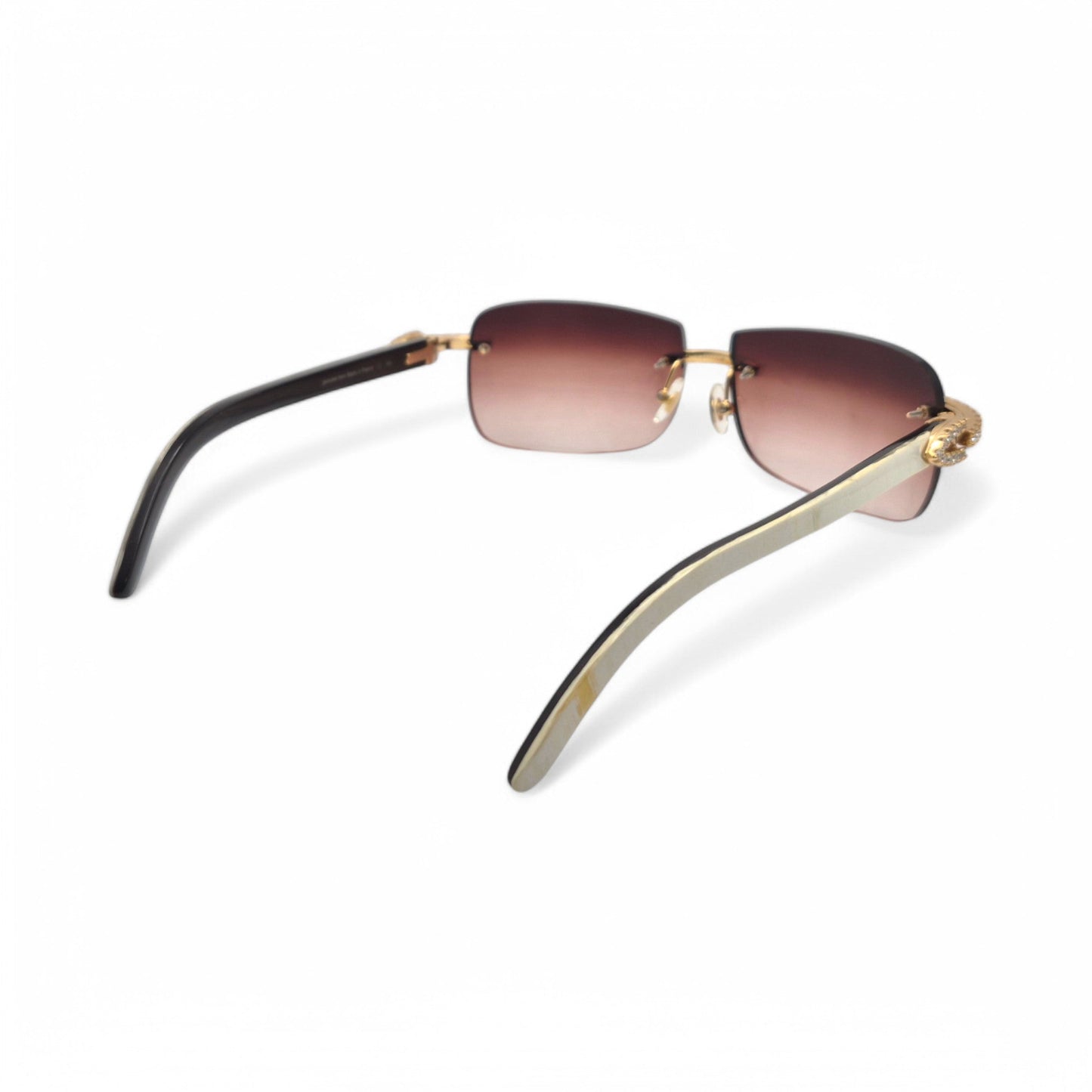 CT0046S C Decor Buffs (Iced - Moissanite) - Gold Genuine White Horn Sunglasses w/ Moissanite Diamonds Prong Set (2010s) - Luxury Optical